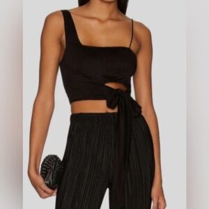 Free People Black Mila Asymmetric Tie Crop Top size M